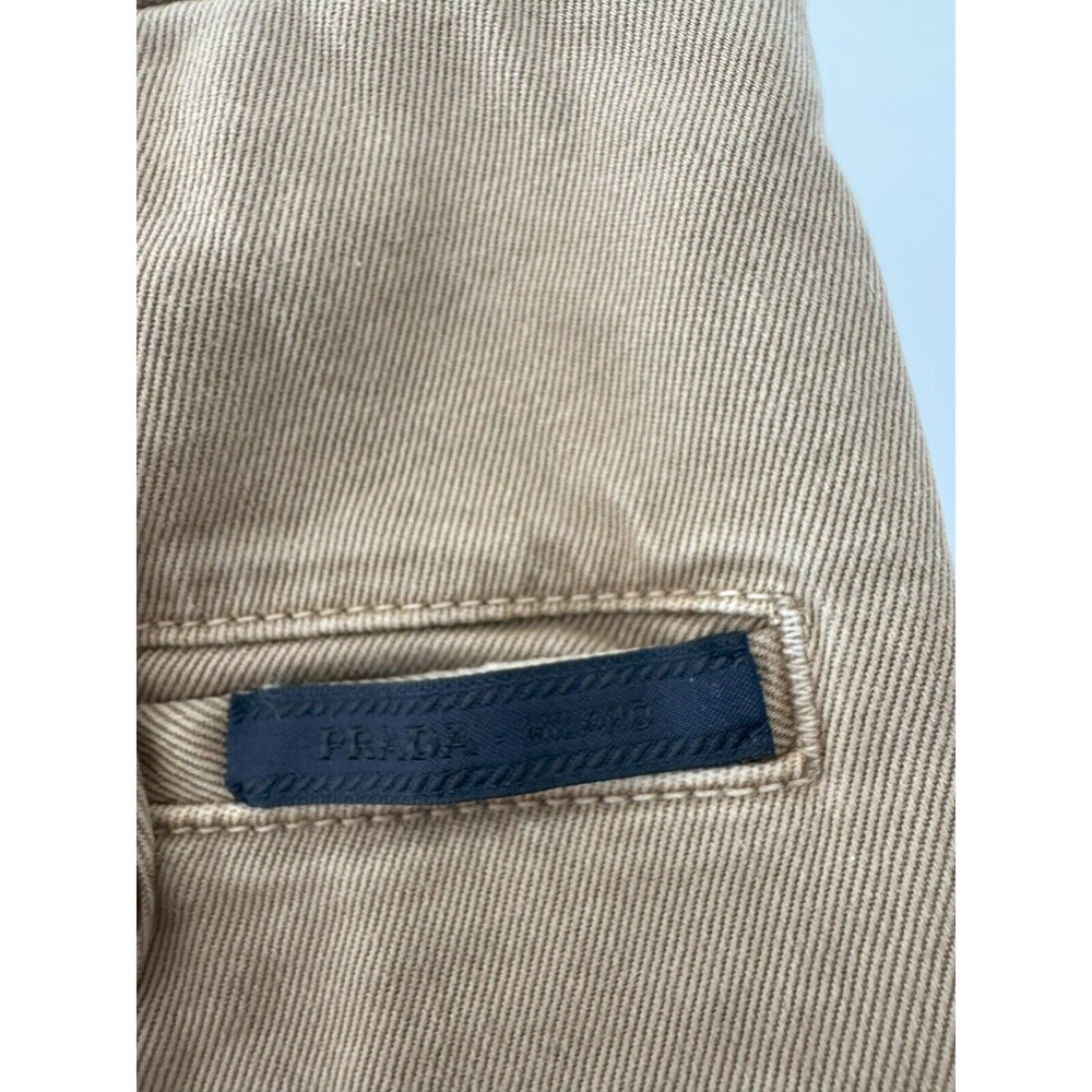 Prada Mens 34 (50) Brown Khaki Tight Fit Flat Front Canvas Straight Pants Chino - Picture 5 of 15